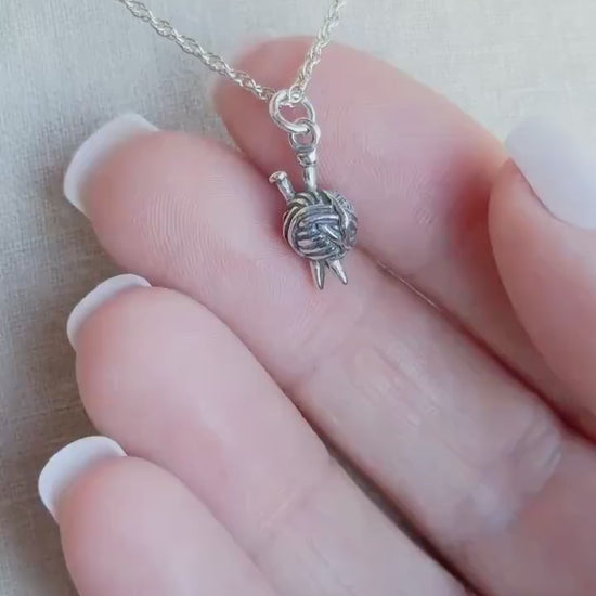 Sterling Silver Yarn Knitting Charm Necklace, Minimal Layering Jewelry, Gift for Her