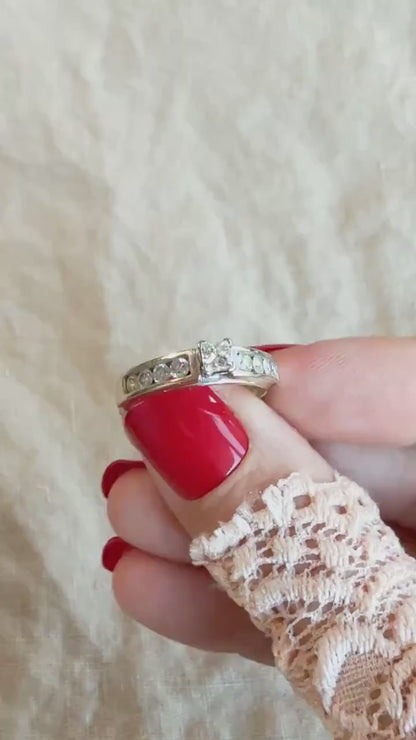 Vintage Princess Cut Diamond Channel Engagement Ring in 14k White Gold