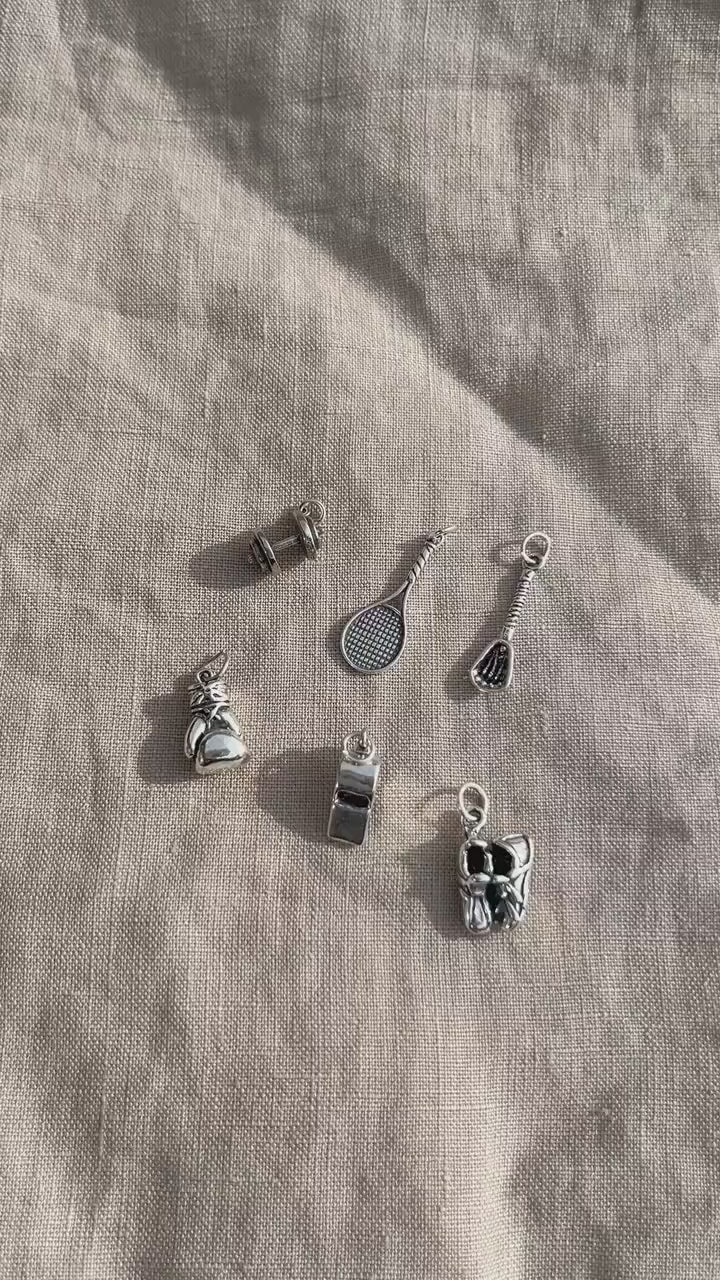 Sterling Silver Dumbbell Charm Pendant, Fitness Gym Themed Minimalist Jewelry, Gift for Her