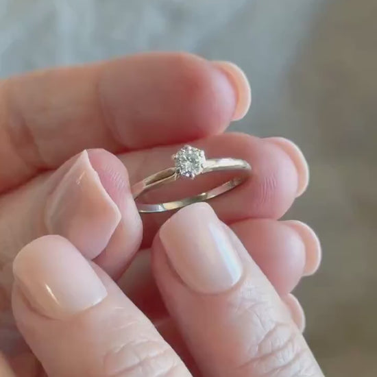 Vintage Diamond Engagement Ring, Round Cut, 14k White Gold, 1990s Solitaire Bridal Ring