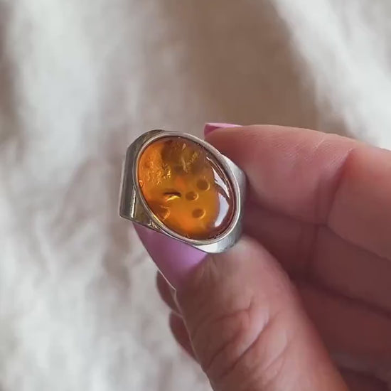Vintage Amber Ring Sterling Silver, Jay King Statement Ring, Boho DRT Jewelry