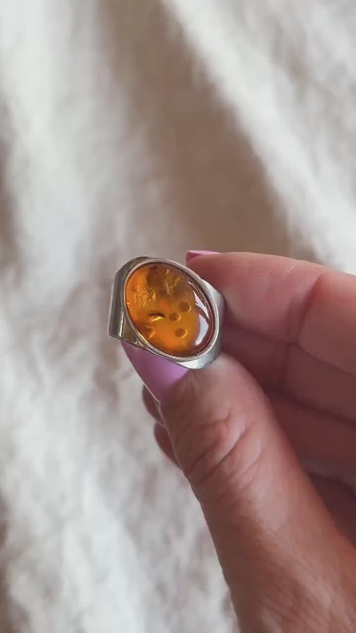 Vintage Amber Ring Sterling Silver, Jay King Statement Ring, Boho DRT Jewelry