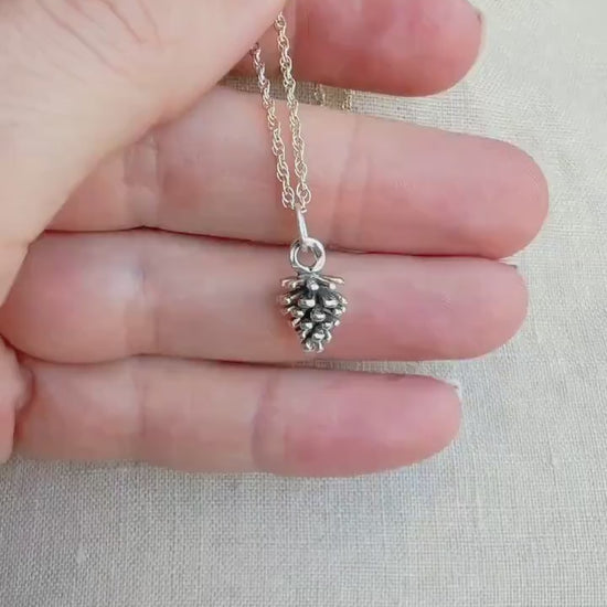 Sterling Silver Pine Cone Charm Pendant, Nature Themed Minimalist Jewelry, Gift for Her