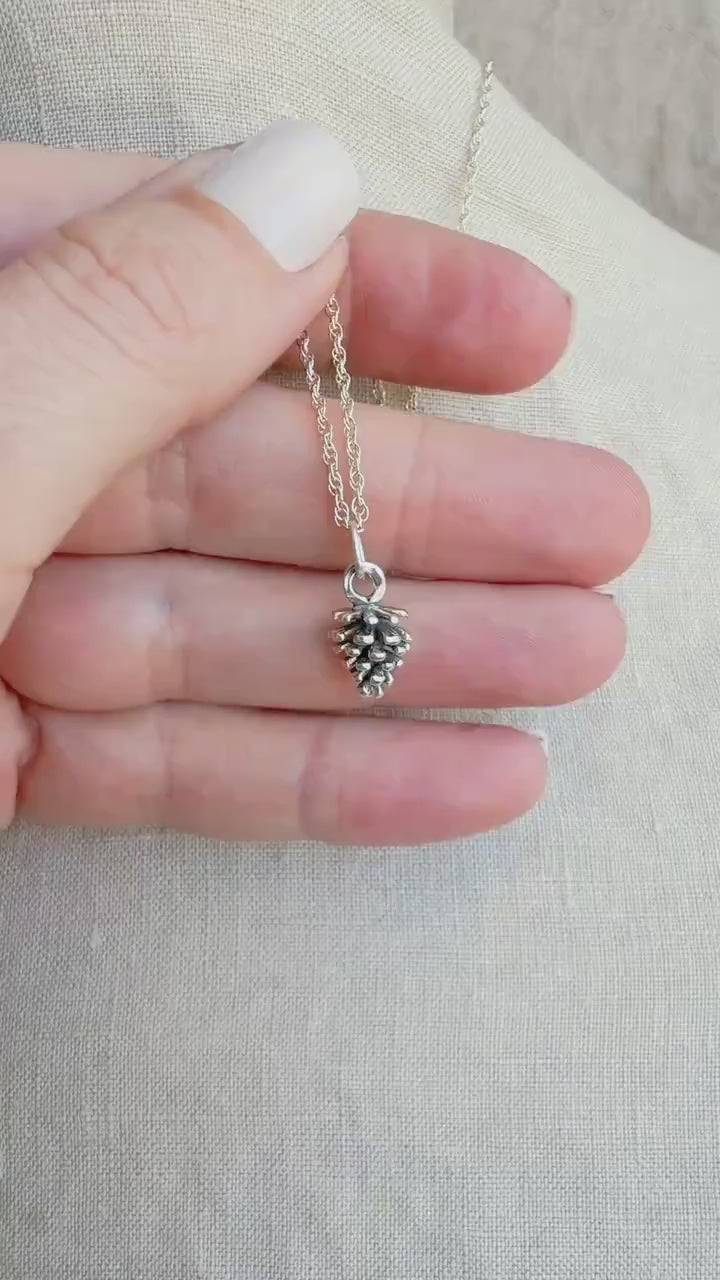 Sterling Silver Pine Cone Charm Pendant, Nature Themed Minimalist Jewelry, Gift for Her