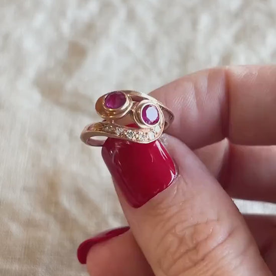 Vintage Ruby and Diamond Ring in 14k Rose Gold