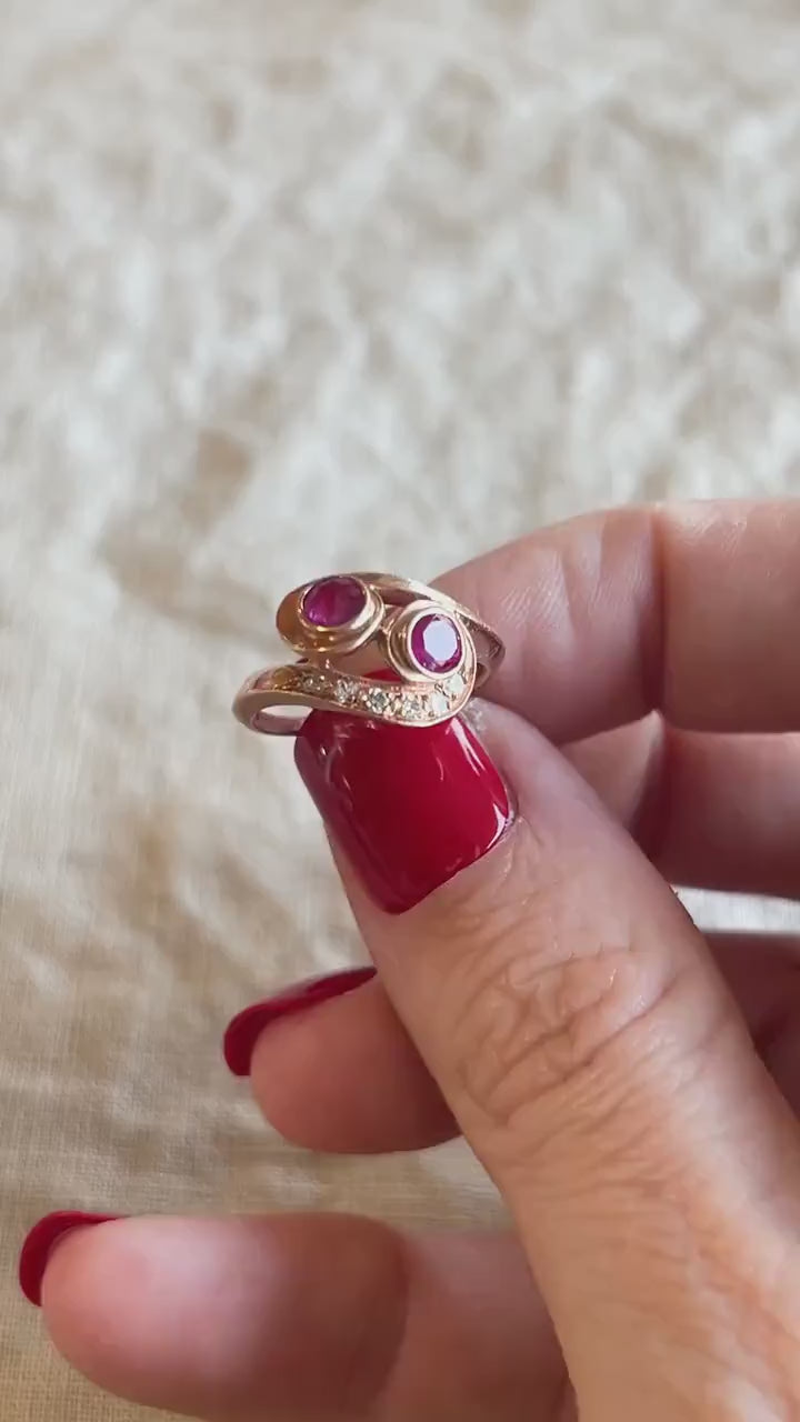 Vintage Ruby and Diamond Ring in 14k Rose Gold