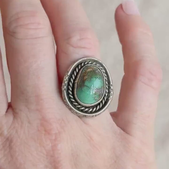 Vintage Sterling Silver Turquoise Teardrop Ring, Boho Statement Jewelry