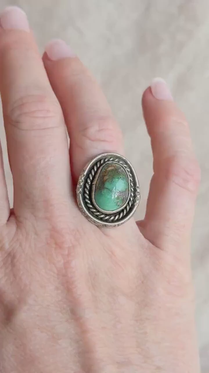 Vintage Sterling Silver Turquoise Teardrop Ring, Boho Statement Jewelry