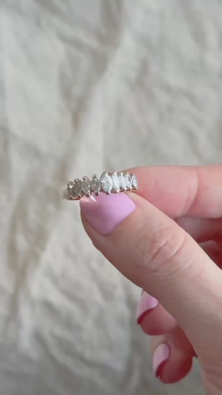 Vintage 1970s Marquise Diamond Anniversary Band, 14k Gold