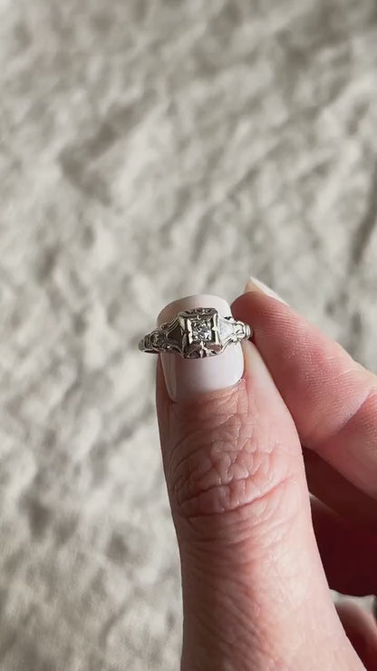 Antique 1920s Art Deco Diamond Engagement Ring, 14k White Gold