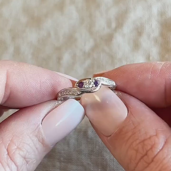 Vintage Diamond and Amethyst Engagement Ring in Platinum