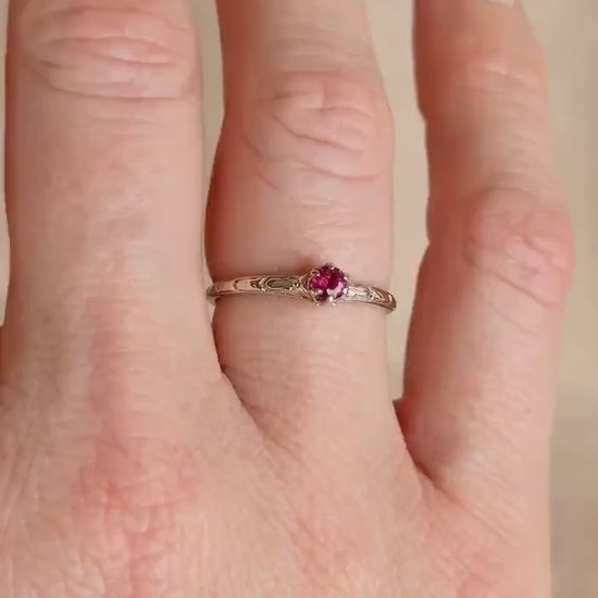 Antique 1930s Art Nouveau Ruby Ring, 14k White Gold