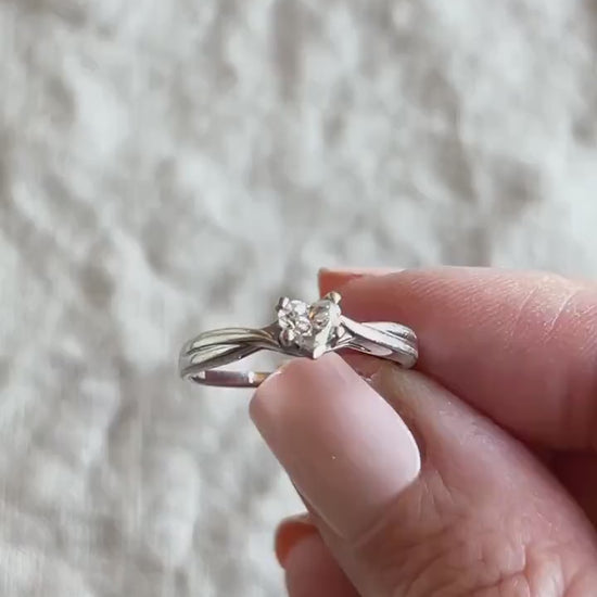 Vintage Diamond Engagement Ring, Heart Cut, 14k White Gold, 1990s Solitaire Bridal Ring