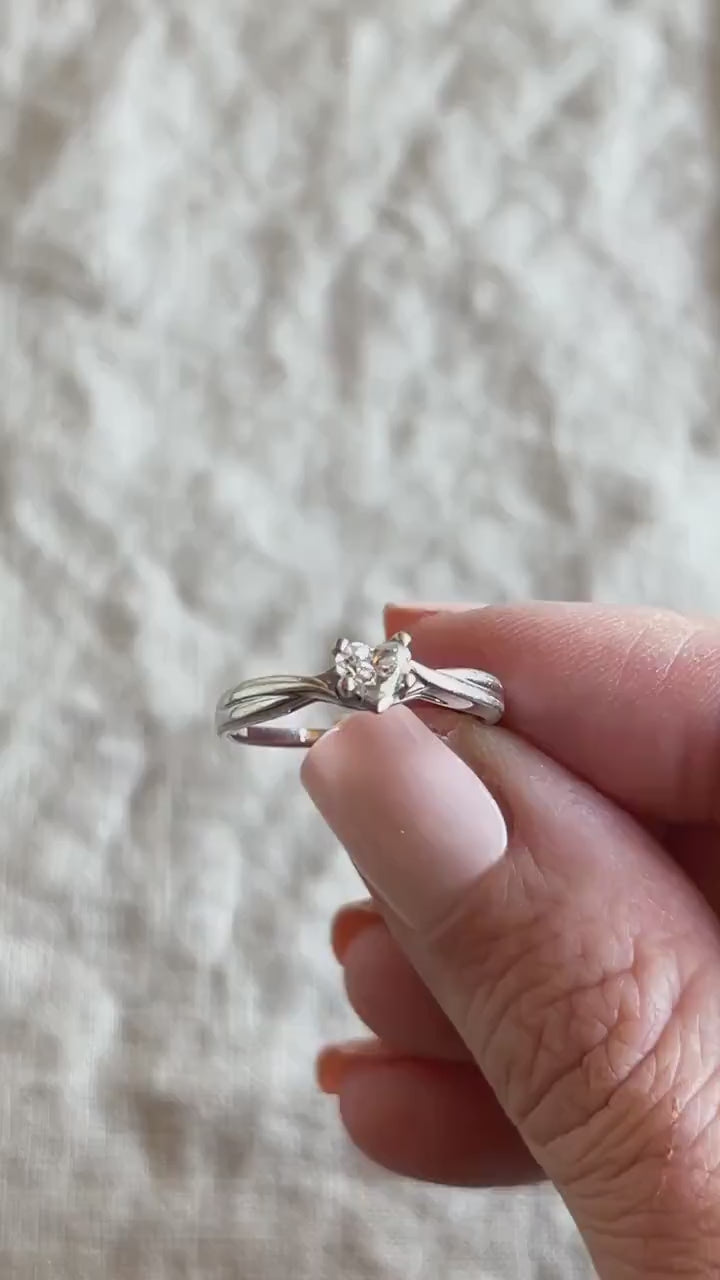 Vintage Diamond Engagement Ring, Heart Cut, 14k White Gold, 1990s Solitaire Bridal Ring