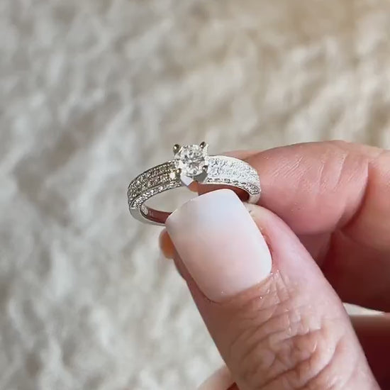 Vintage Diamond Engagement Ring, Round Cut, 14k White Gold, Noam Carver Pave Setting