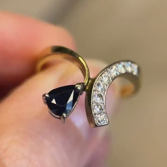 Vintage 1970s Asymmetrical Sapphire & Diamond Ring, 14k Gold