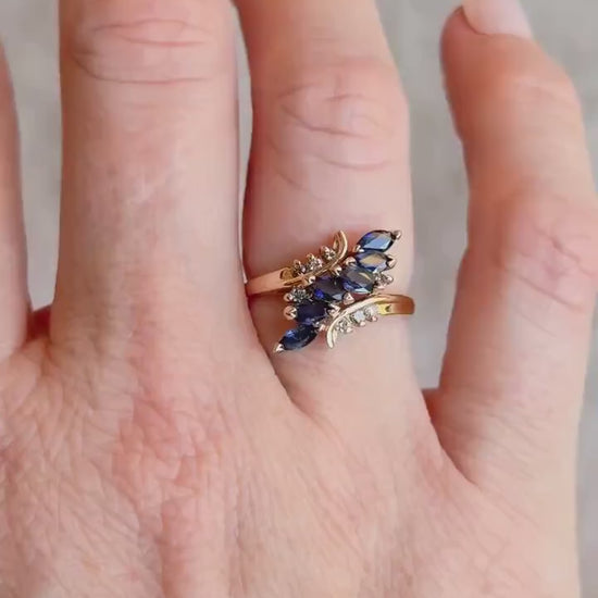 Vintage 1970s Marquise Sapphire Cluster Ring in 14k Gold