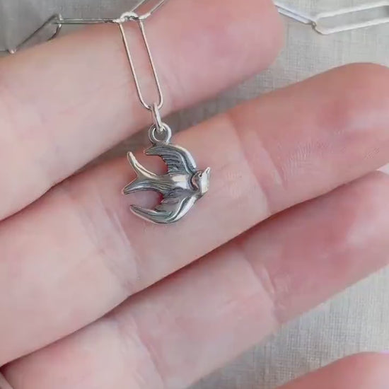 Sterling Silver Sparrow Charm Pendant, Bird Themed Minimalist Jewelry, Gift for Her