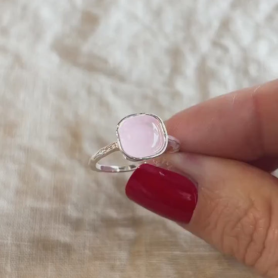 Rose Quartz Gemstone Ring in Sterling Silver - Timeless