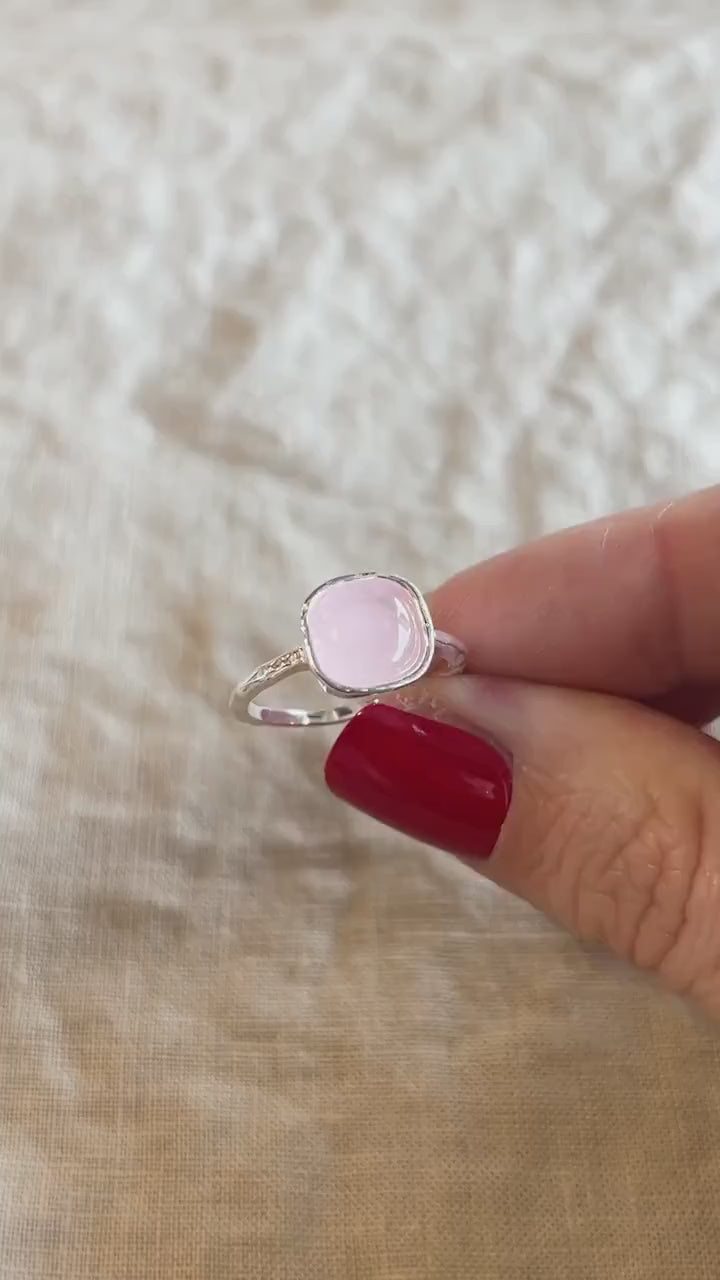 Rose Quartz Gemstone Ring in Sterling Silver - Timeless