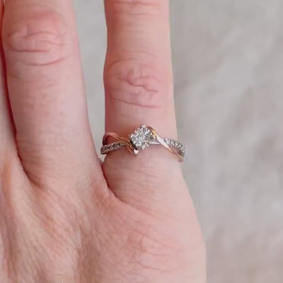 Vintage Diamond Engagement Ring, Round Cut, 10k White & Rose Gold, 2000s Infinity Bridal Ring