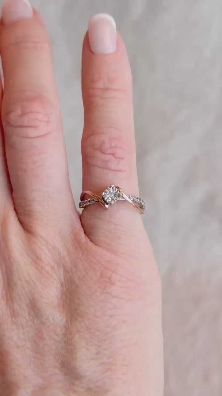 Vintage Diamond Engagement Ring, Round Cut, 10k White & Rose Gold, 2000s Infinity Bridal Ring