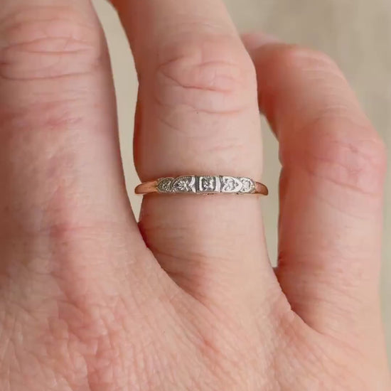 Vintage Diamond Wedding Band, 14k Gold, Art Deco Filigree Minimalist Ring, Stacking Band