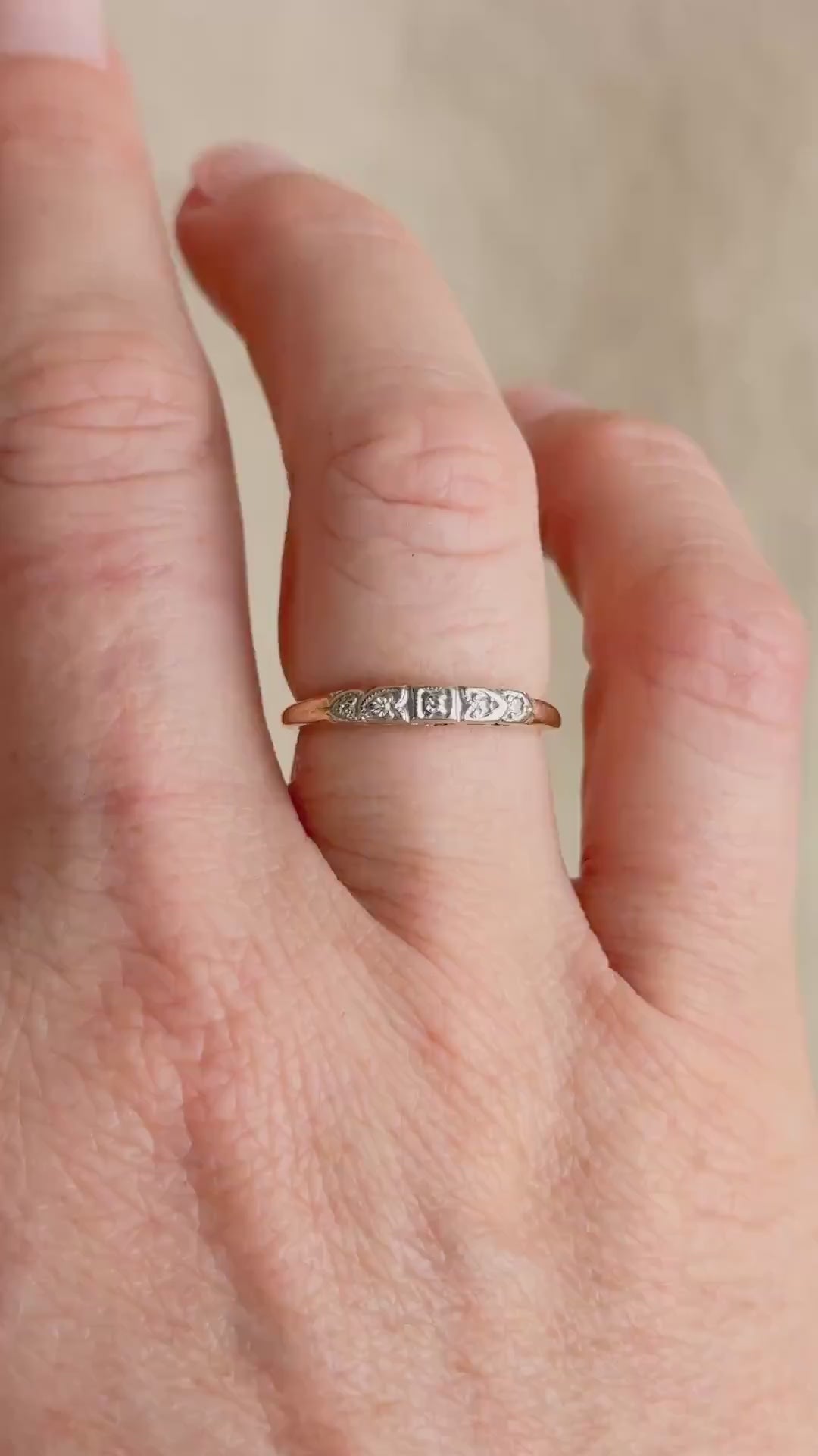Vintage Diamond Wedding Band, 14k Gold, Art Deco Filigree Minimalist Ring, Stacking Band