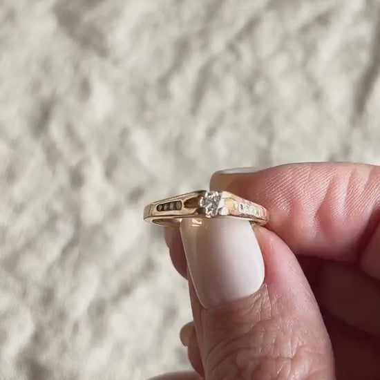 Vintage Diamond Engagement Ring Channel Set in 14k Gold