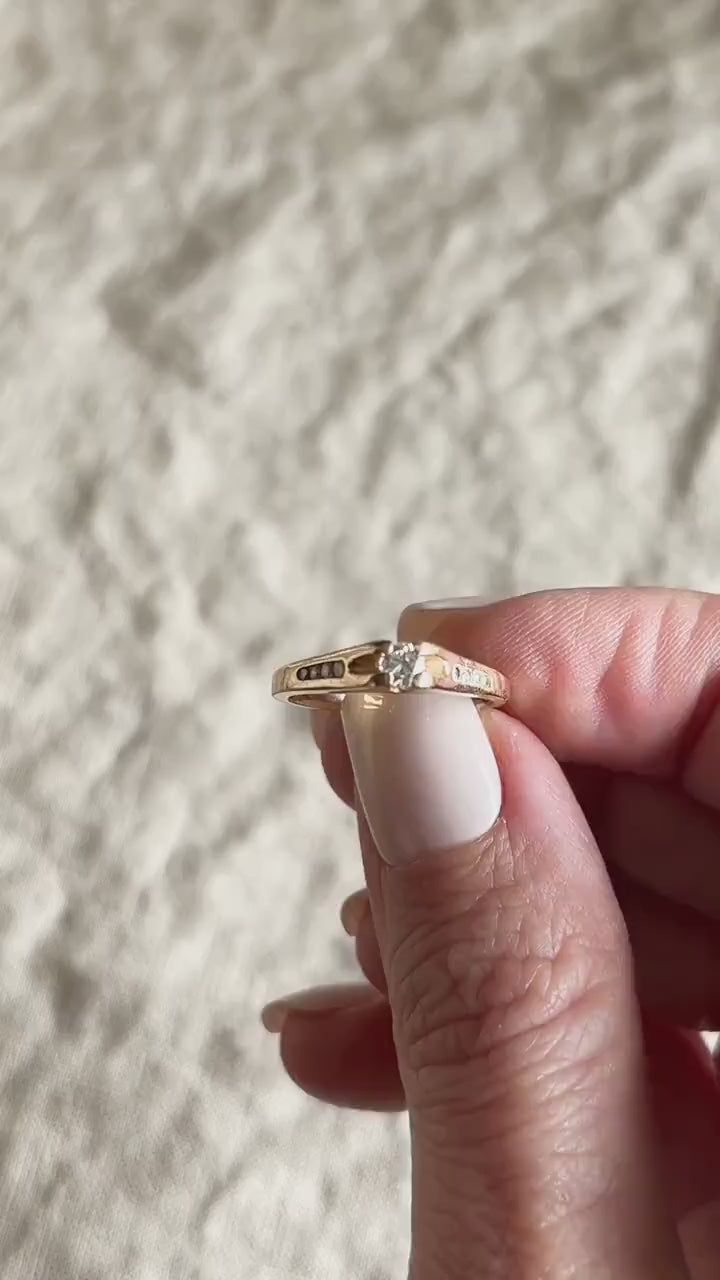 Vintage Diamond Engagement Ring Channel Set in 14k Gold