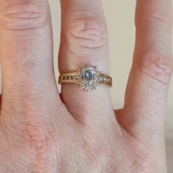 Vintage 1990s Blue Topaz & Diamond Ring, 10k Gold