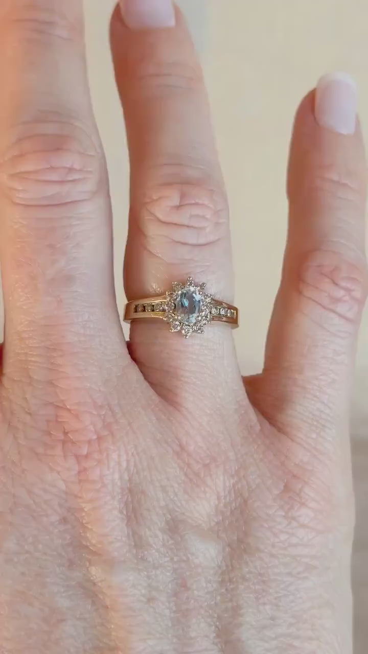Vintage 1990s Blue Topaz & Diamond Ring, 10k Gold