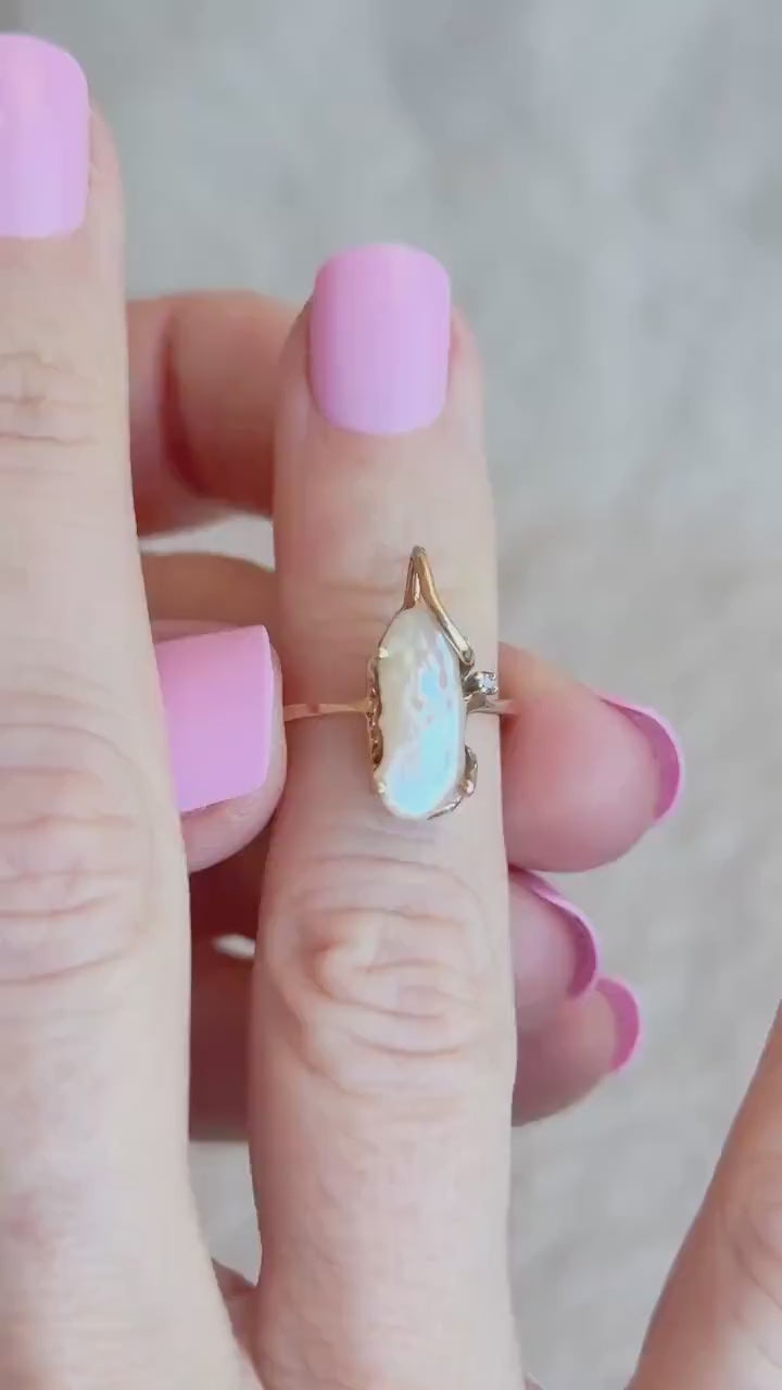 Vintage Diamond and Pearl Ring in 10k Gold