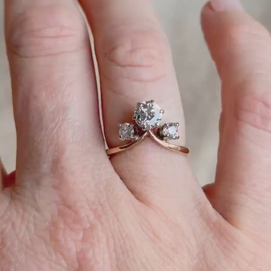 Antique 1920s Three Stone Diamond Engagement Ring, 14k Gold