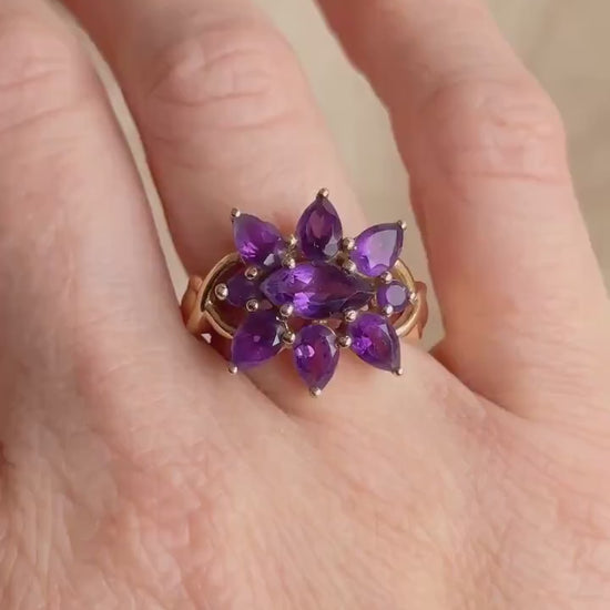 Vintage 1970s Amethyst Cluster Ring in 14k Gold