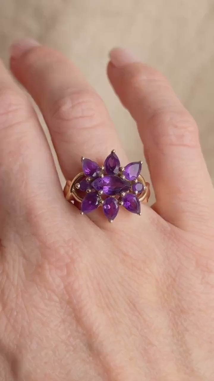 Vintage 1970s Amethyst Cluster Ring in 14k Gold