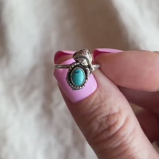 Vintage Sterling Silver Turquoise Ring, Oval Statement, Southwestern Boho Jewelry