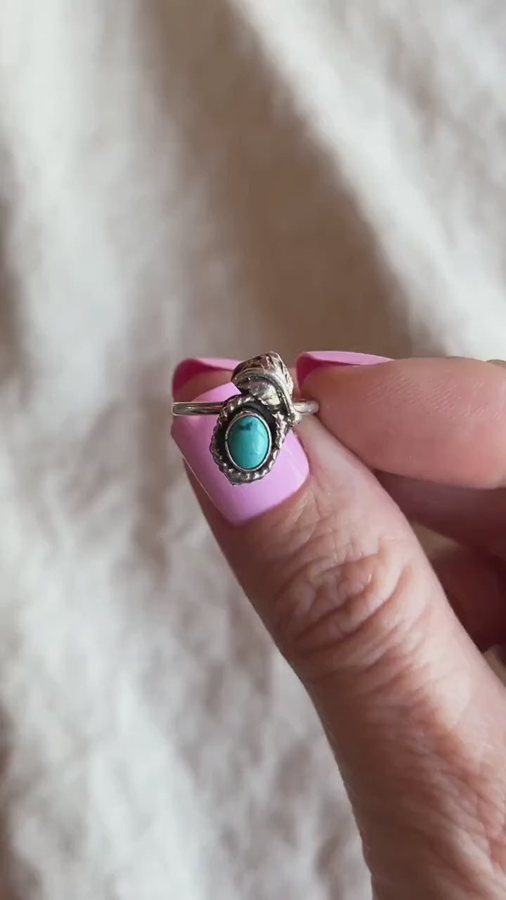 Vintage Sterling Silver Turquoise Ring, Oval Statement, Southwestern Boho Jewelry