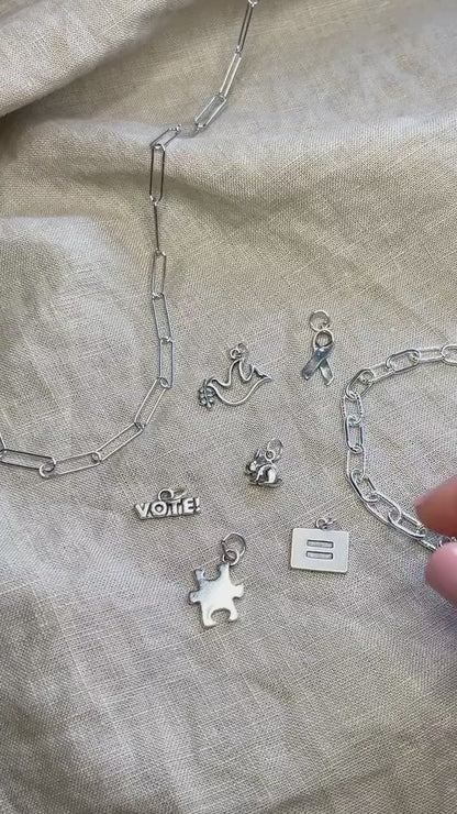 Sterling Silver Equality Charm Pendant, Activism Themed Minimalist Jewelry, Gift for Her