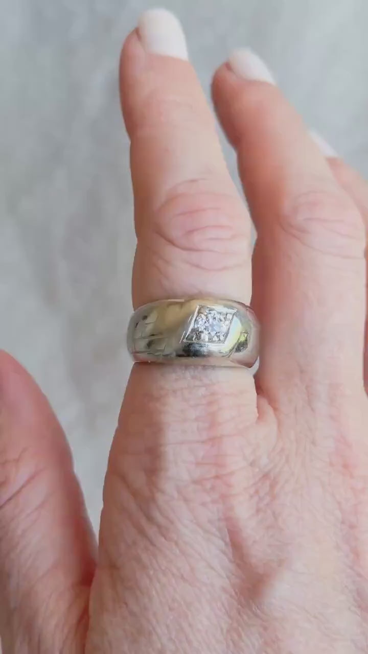 Vintage Mens Old Mine Cut Diamond Wedding Ring in 10k White Gold