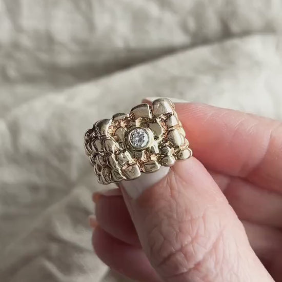 Vintage 1970s Diamond Nugget Style Statement Ring, 14k Gold