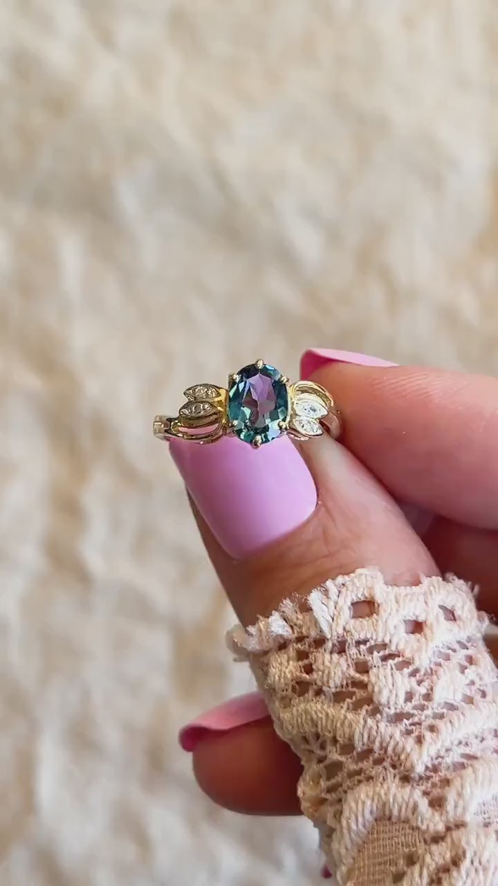 Vintage Blue Topaz and Diamond Ring in 10k Gold