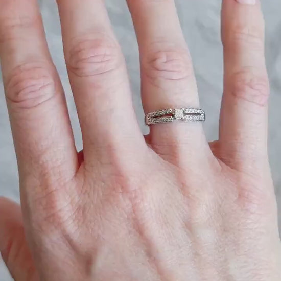 Vintage Princess Cut Diamond Engagement Ring, 10k White Gold, 1990s Split Band