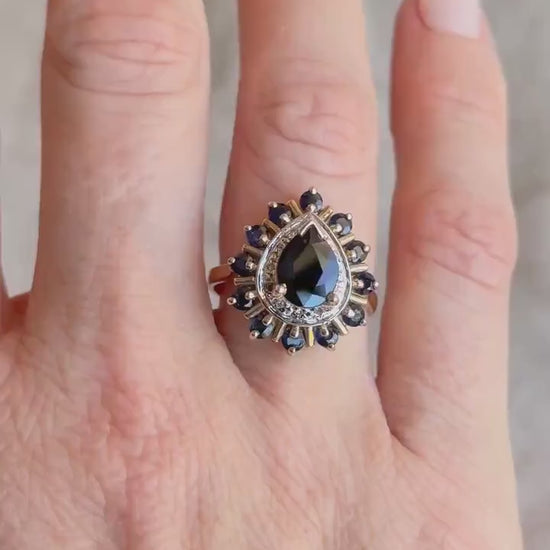 Vintage Pear Cut Sapphire and Diamond Ring in 10k Gold