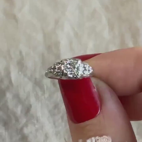 Antique Diamond Engagement Ring, Old Mine Cut, 14k White Gold, 1900s Art Deco Bridal