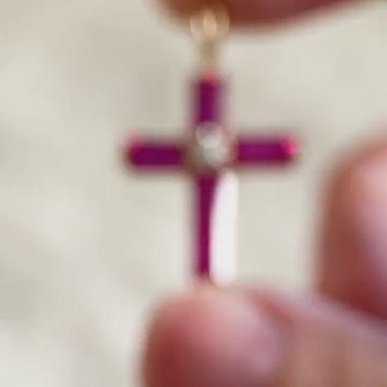 Vintage Ruby Cross Pendant in 14k Gold