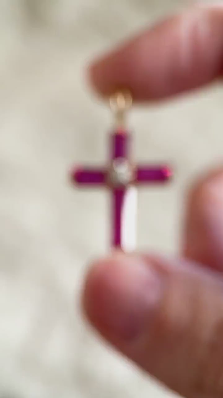 Vintage Ruby Cross Pendant in 14k Gold