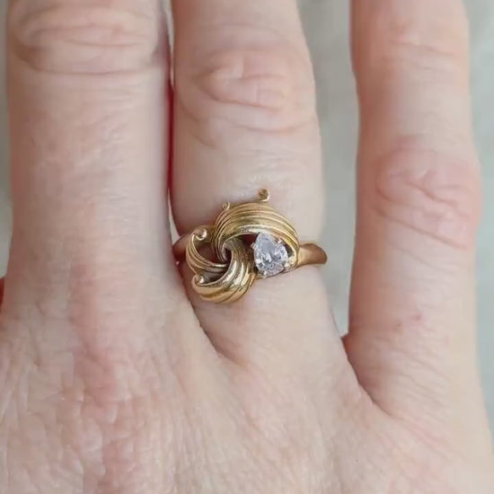 Vintage 1970s Pear Cut Diamond Filigree Engagement Ring