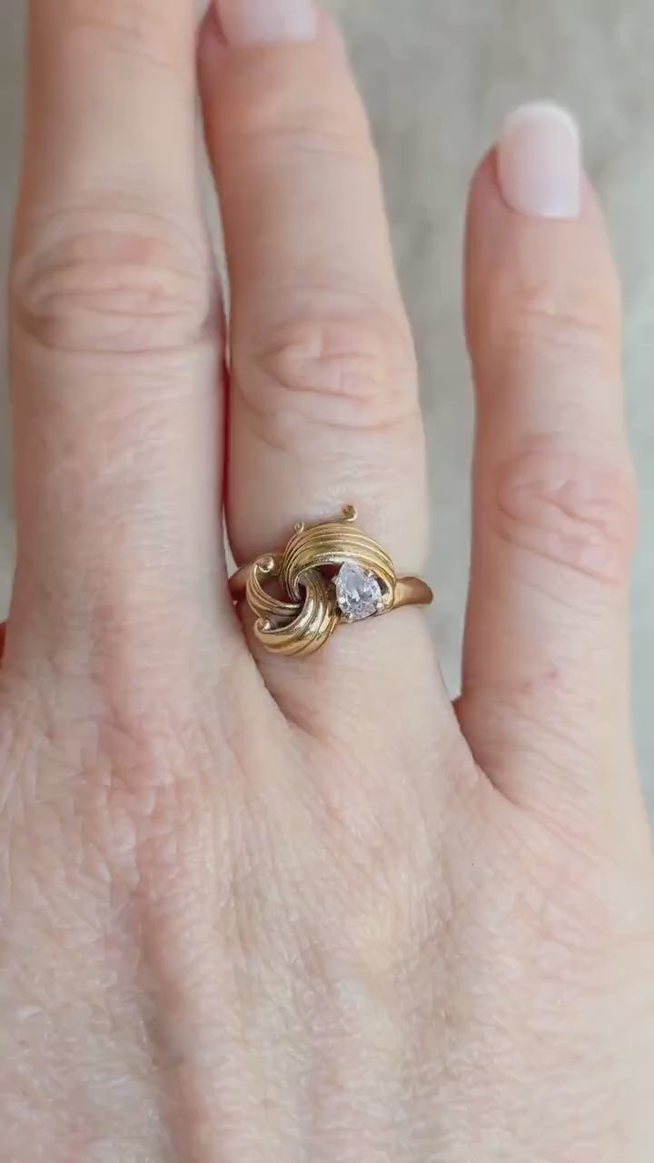 Vintage 1970s Pear Cut Diamond Filigree Engagement Ring