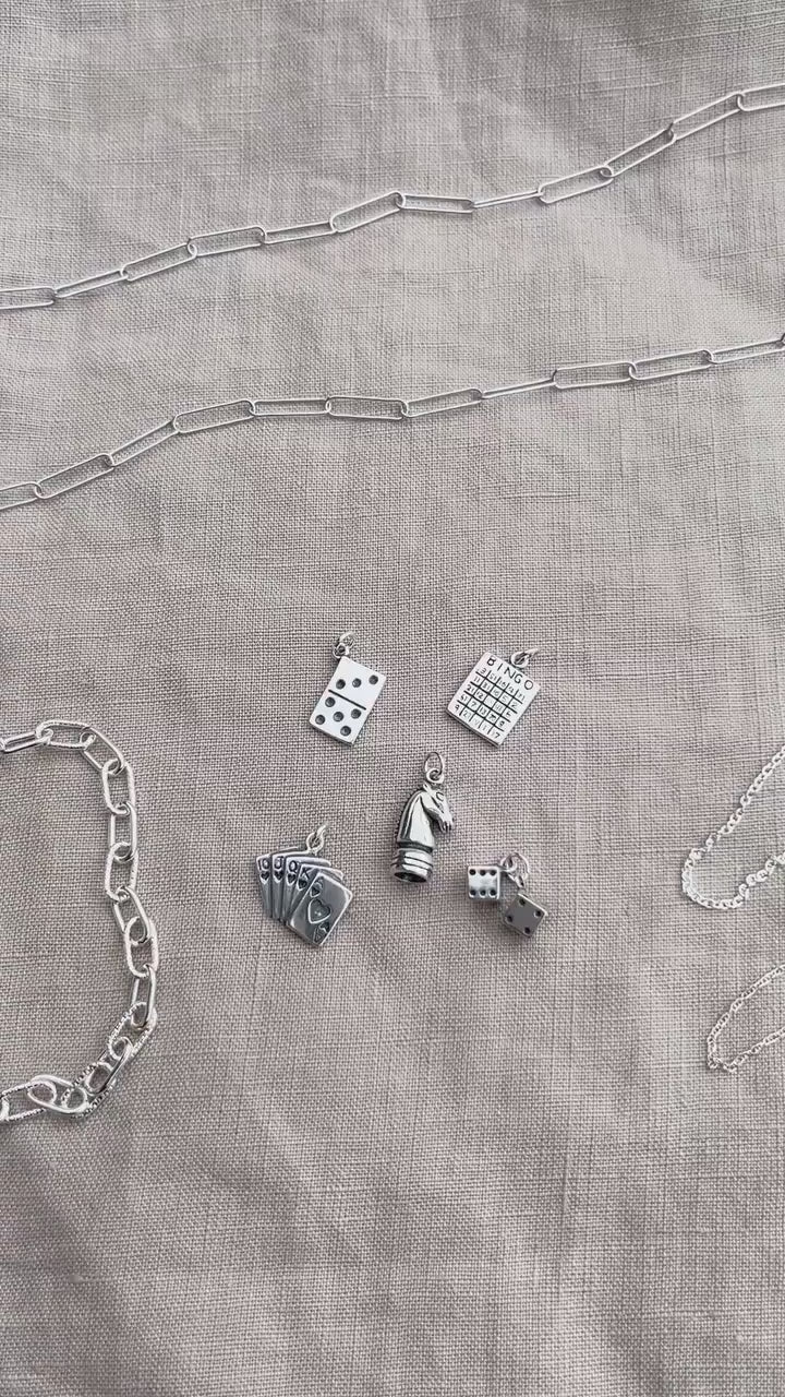 Sterling Silver Playing Cards Charm Pendant, Poker Themed Minimalist Jewelry, Gift for Her